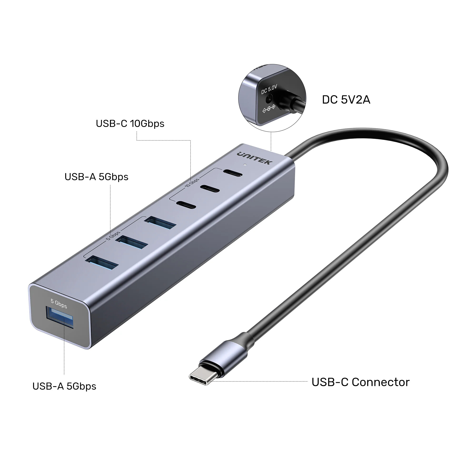Unitek uHUB S7+ 7`si 1 arada USB-C Hub (H1335AGY01-EU)