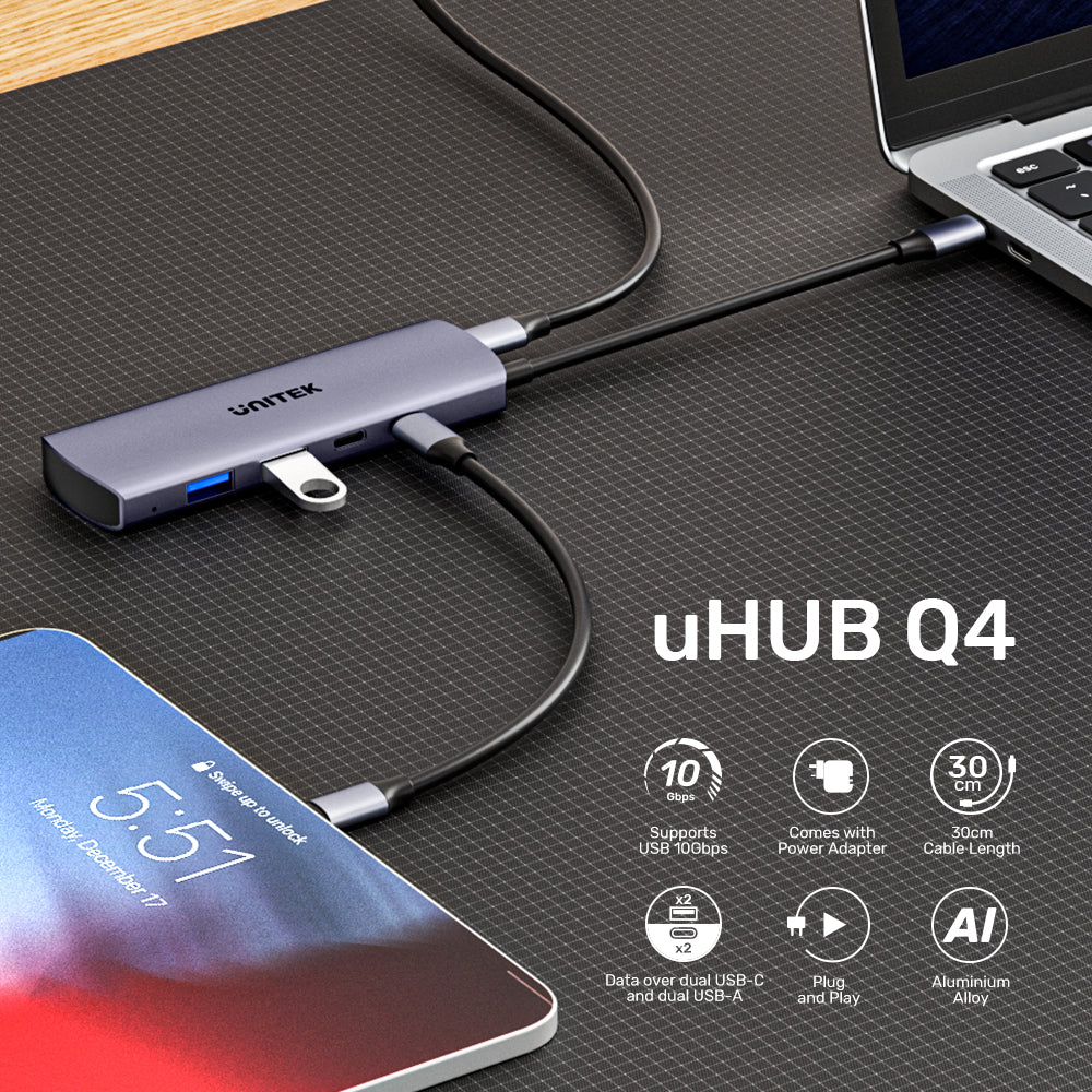 Unitek uHUB Q4 4in1 10 Gbps USB-C Hub (H1112DGY01)