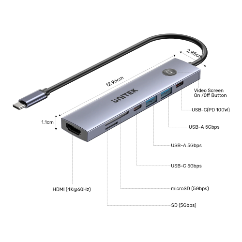 Unitek uHUB S7 Pro 7`si 1 arada 5 Gbps USB-C Hub (H1124AGY01)