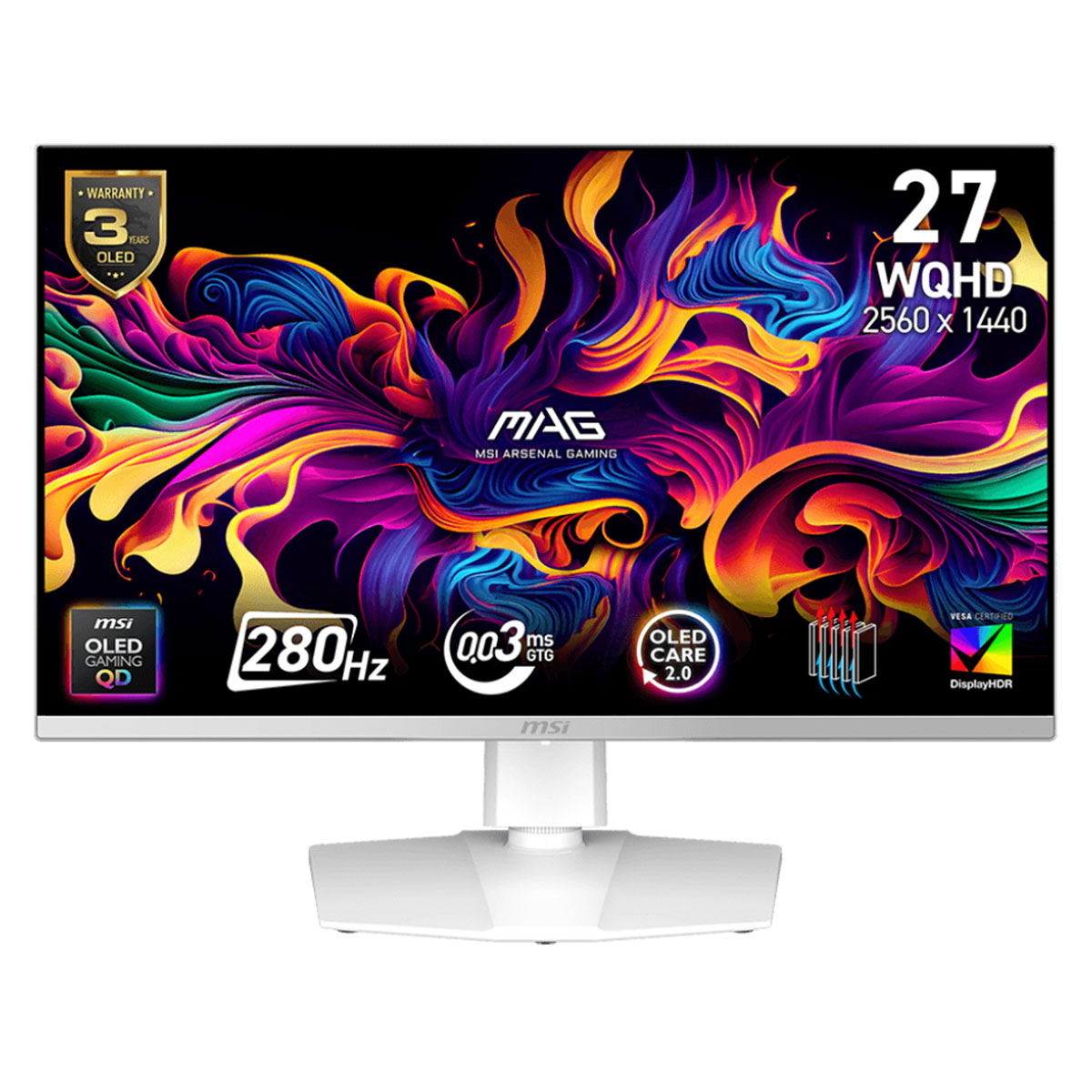 MSI MAG 272QPW QD-OLED X28 26.5″ 280Hz 0.03ms 2K WQHD Adaptive Sync Beyaz Pivot Gaming Monitör