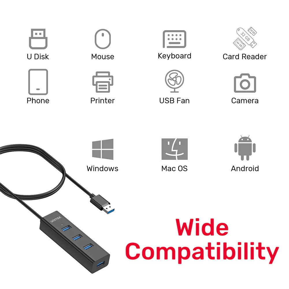 Unitek 4-in-1 USB-A 5Gbps Hub (Y-3089V01)