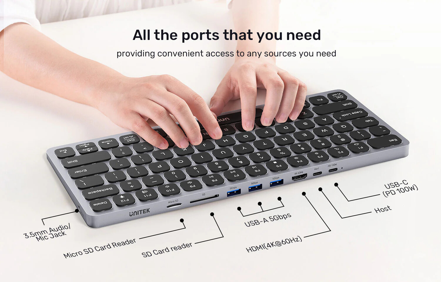 Unitek 9 Giriş USB-C Hub Klavye (D1092A)