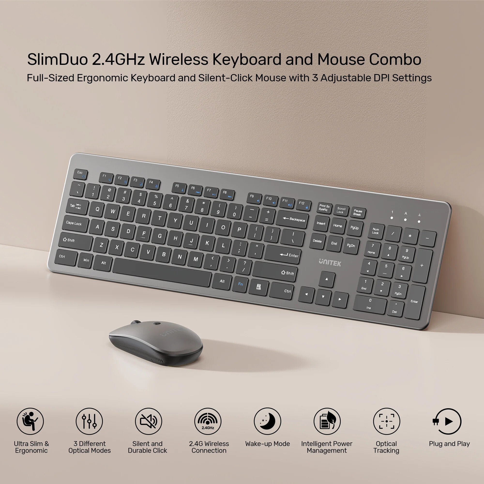 SlimDuo 2.4GHz Kablosuz Klavye Mouse Seti (T054AGY01-US)