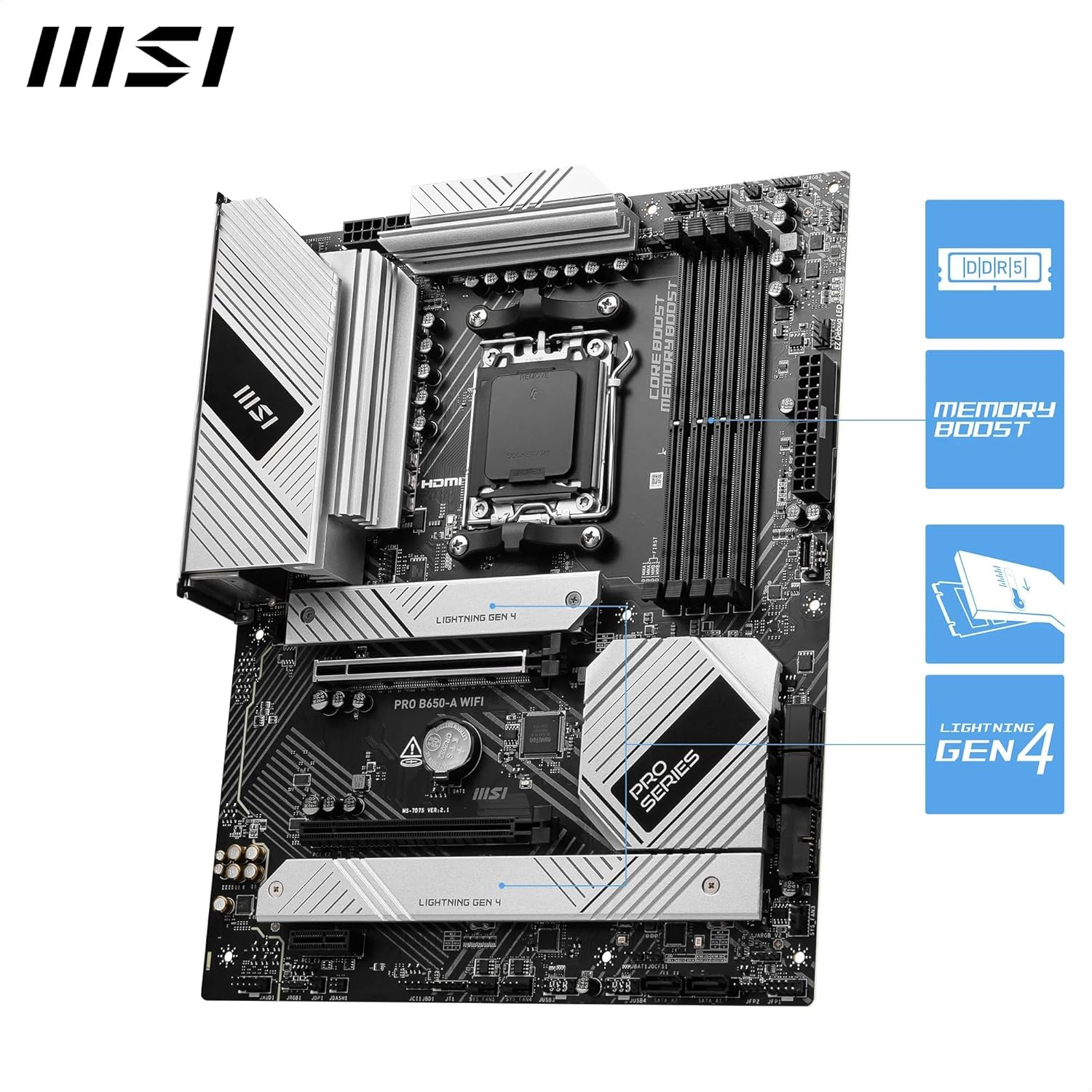 MSI PRO B650-A WIFI DDR5 AMD B650 AM5 Soket DDR5 7600+(OC)MHz ATX Oyuncu Anakart