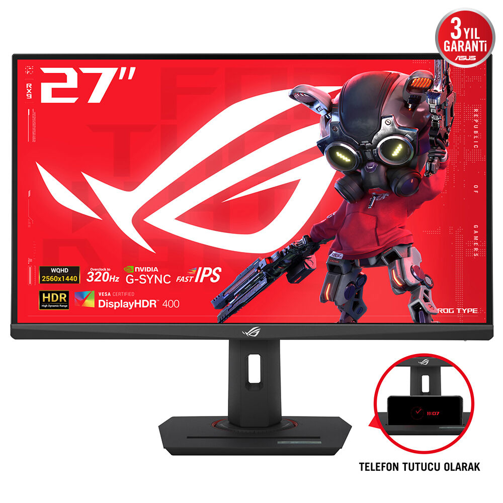 ASUS ROG Strix XG27ACMS 27″ 320Hz(OC) 0.3Ms HDMI DP G-Sync HDR400 WQHD Fast IPS Gaming Monitör