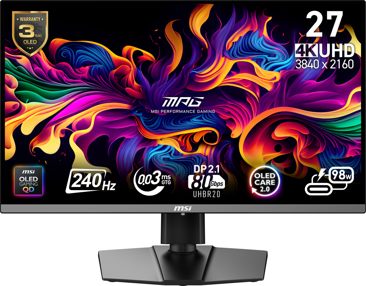 MSI MPG 272URX QD-OLED 26.5 inç 240Hz 0.03ms 4K UHD Adaptive Sync Pivot Gaming Monitör