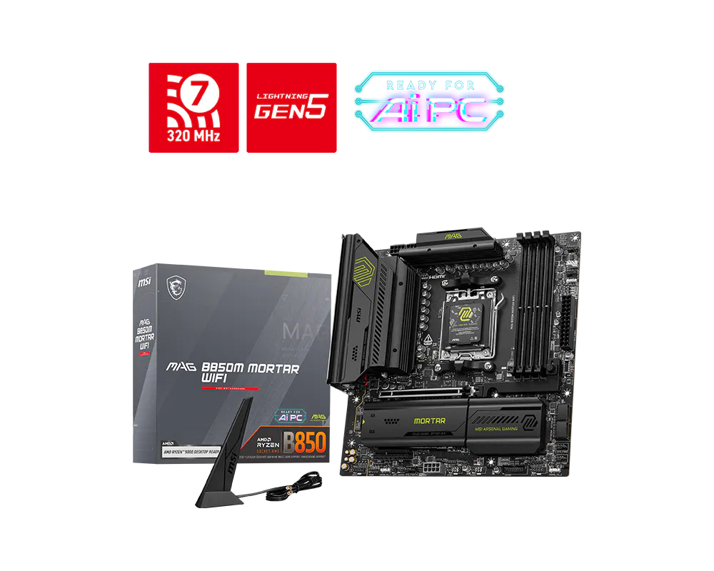 MSI MAG B850M MORTAR WIFI AMD B850 Soket AM5 DDR5 8200(OC)MHz mATX Gaming (Oyuncu) Anakart