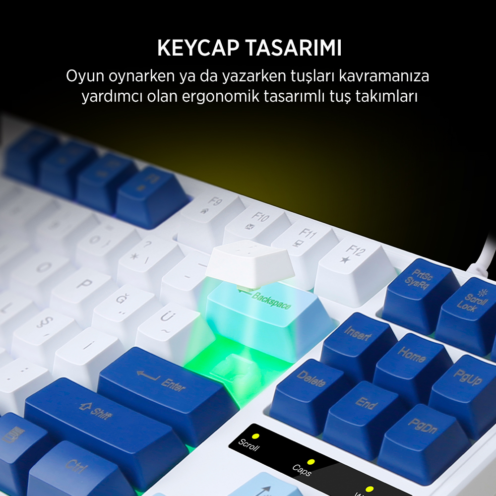 James Donkey JDK87 Rainbow Mekanik Hisli Membran Türkçe Q Gaming 87 Tuş Beyaz Klavye