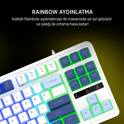 James Donkey JDK87 Rainbow Mekanik Hisli Membran Türkçe Q Gaming 87 Tuş Beyaz Klavye