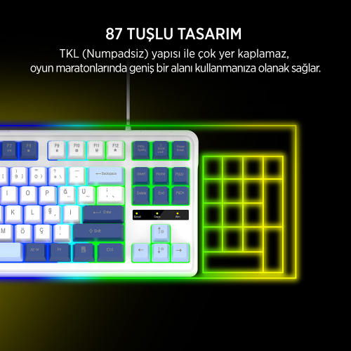 James Donkey JDK87 Rainbow Mekanik Hisli Membran Türkçe Q Gaming 87 Tuş Beyaz Klavye