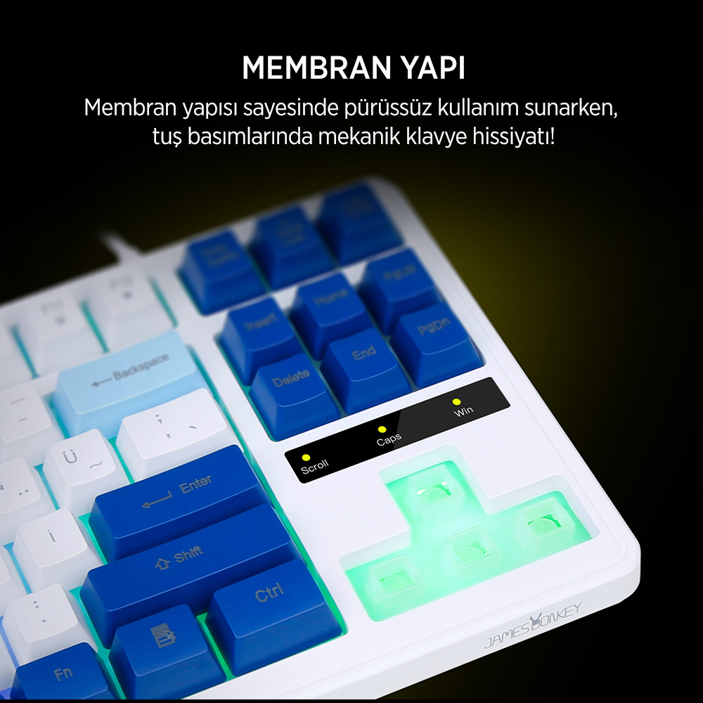 James Donkey JDK87 Rainbow Mekanik Hisli Membran Türkçe Q Gaming 87 Tuş Beyaz Klavye