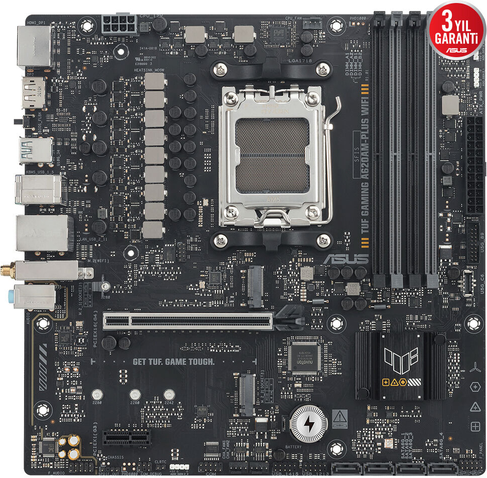 ASUS TUF GAMING A620AM-PLUS WIFI AM5 DDR5 7600+(OC)MHz mATX Gaming Anakart