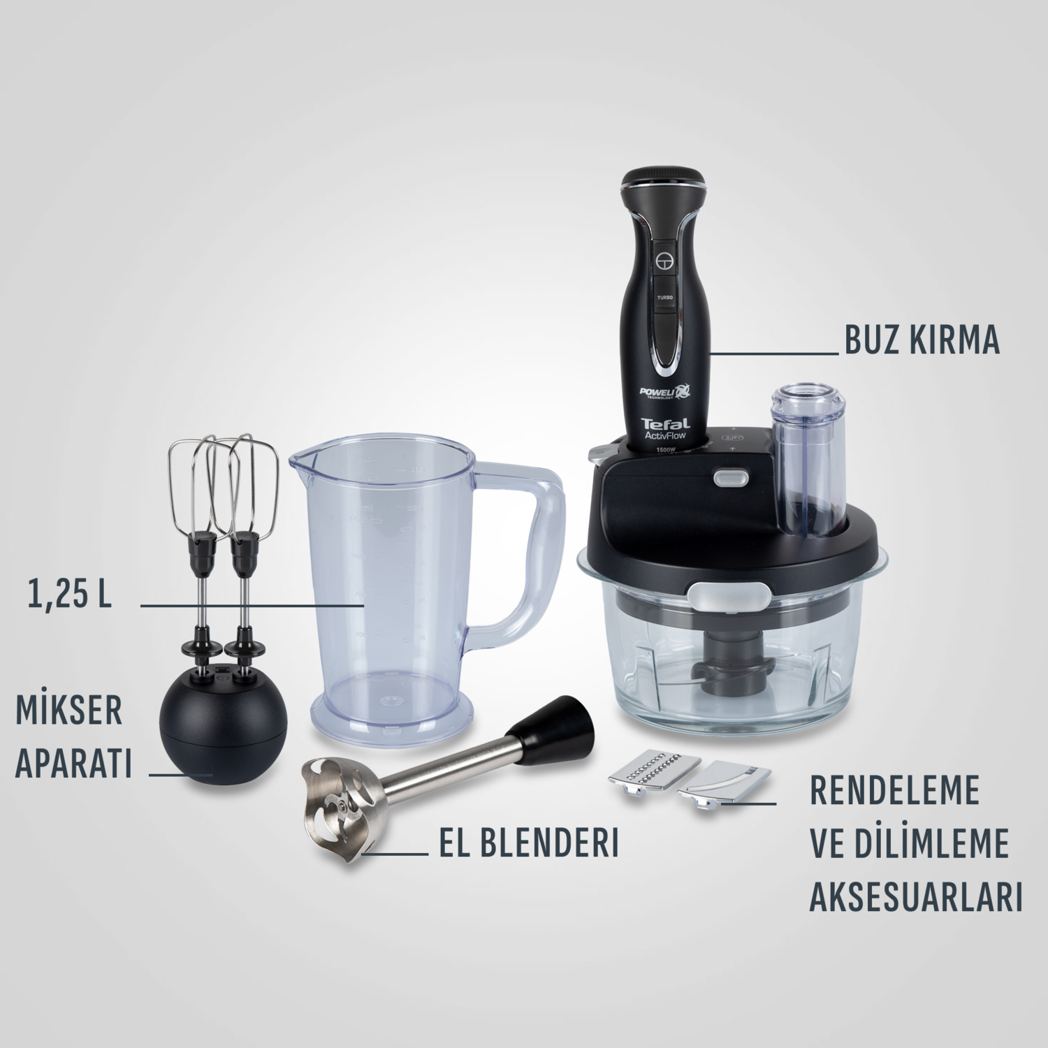 Tefal Powelix Activflow Expert Siyah 1500 W Blender Seti