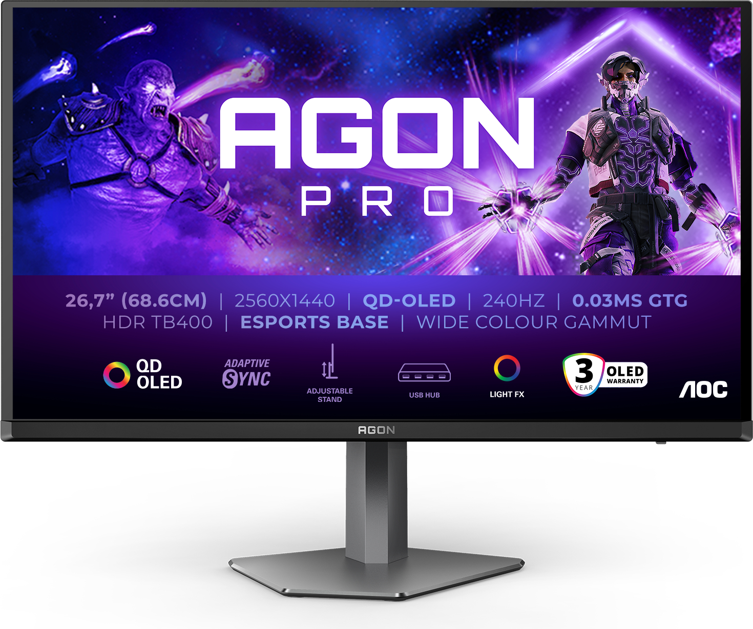 AOC AGON PRO AG276QZD2 26.5″ 280Hz 0.03ms 2K Adaptive Sync HDR True Black 400 QD-OLED Gaming (Oyuncu) Monitör