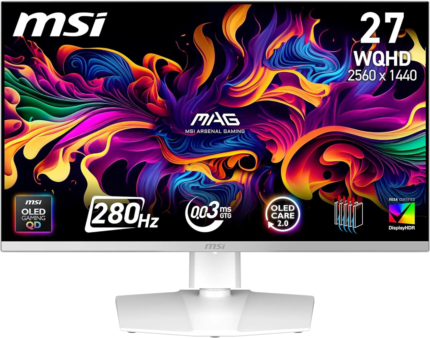 MSI MAG 272QPW QD-OLED X28 26.5″ 280Hz 0.03ms 2K WQHD Adaptive Sync Beyaz Pivot Gaming Monitör