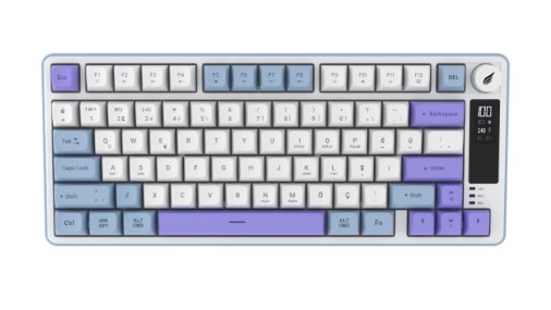 Hawk Gaming HK255BP Membrane LCD RGB Kablosuz/Bluetooth Mavi Mor %75 Türkçe Gaming Klavye