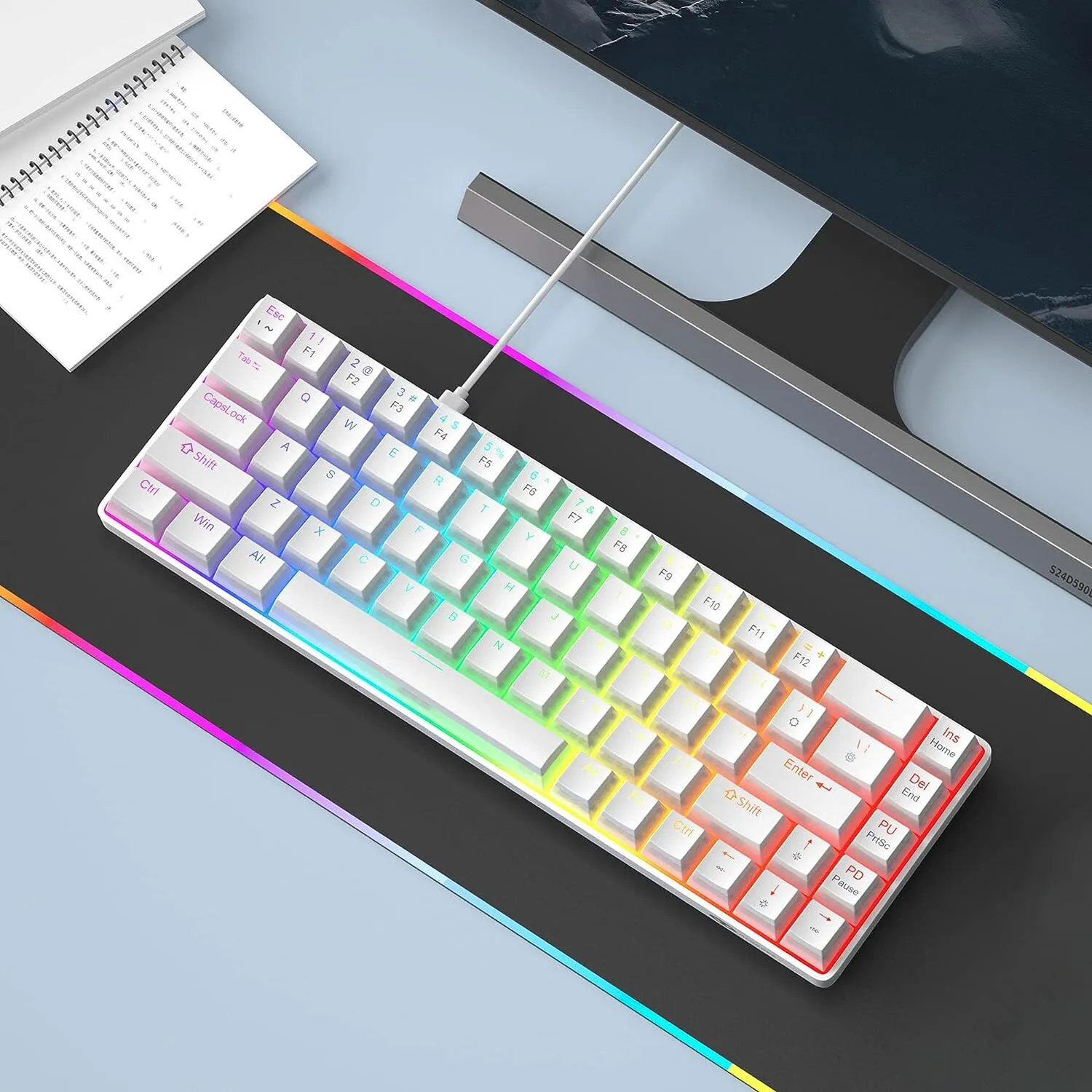 MageGee MK-BOX Pudding 68 Tuş RGB Red Switch Kablolu Beyaz Gaming Klavye
