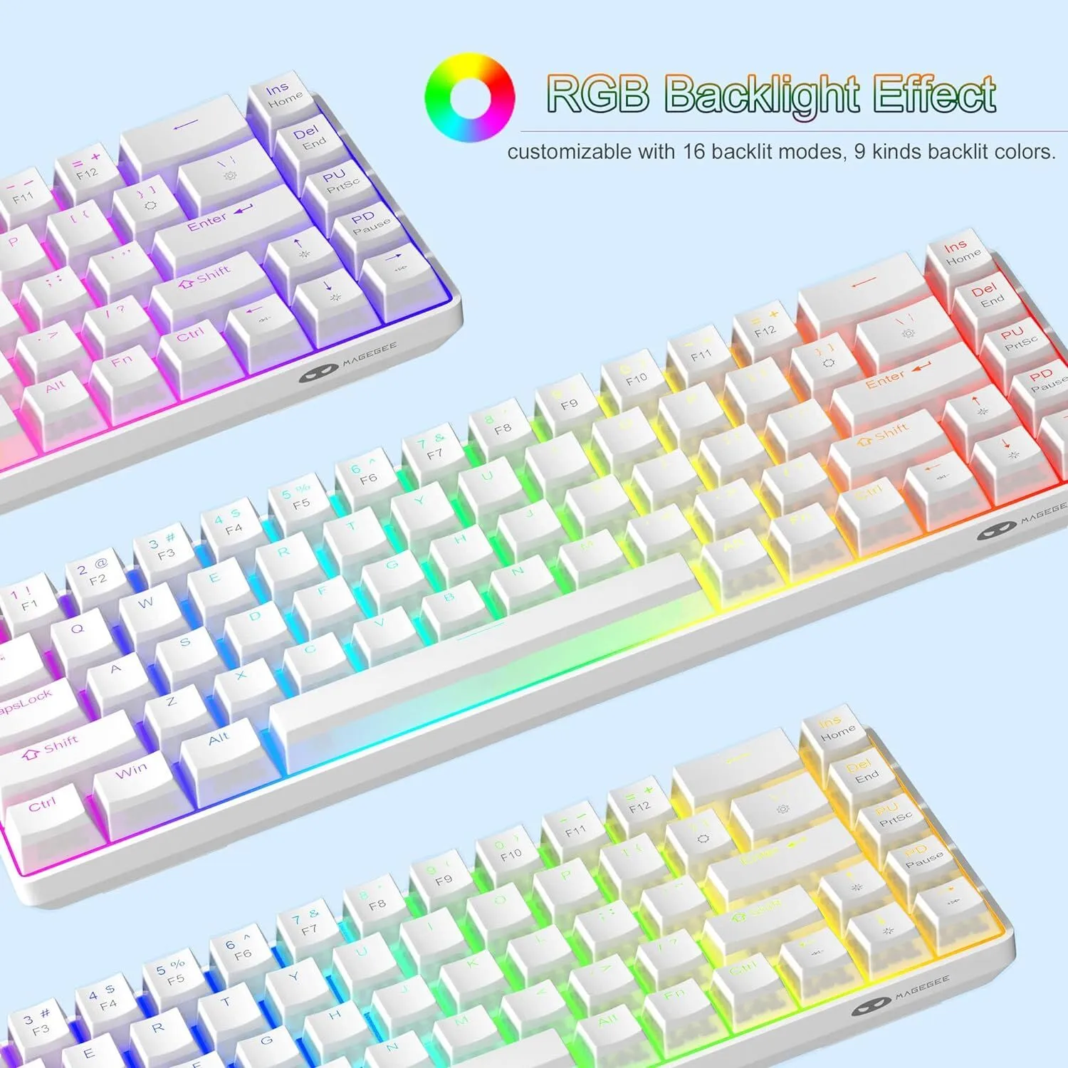 MageGee MK-BOX Pudding 68 Tuş RGB Red Switch Kablolu Beyaz Gaming Klavye