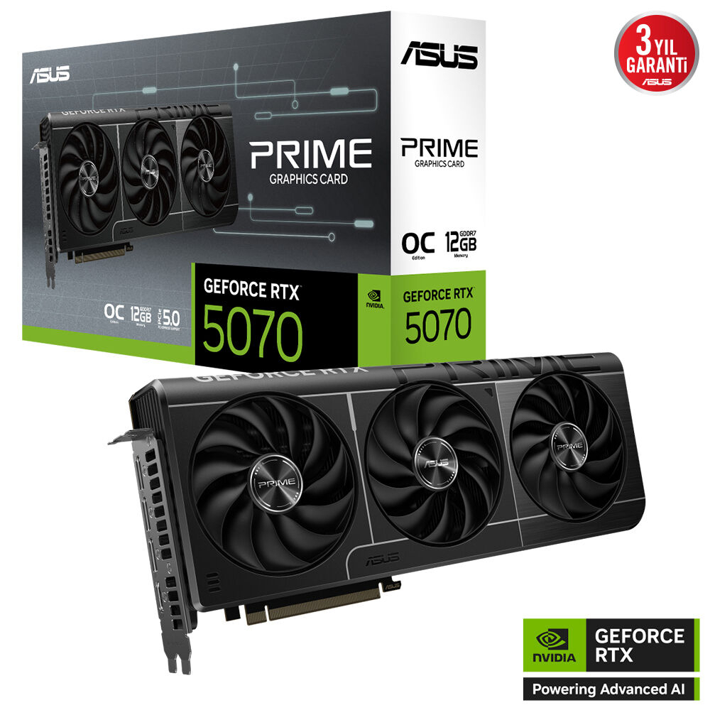 ASUS PRIME GeForce RTX 5070 PRIME-RTX5070-O12G 12GB GDDR7 OC Edition 192 Bit Gaming (Oyuncu) Ekran Kartı + ASUS TUF GAMING B850M-PLUS AMD B850 AM5 SOKET DDR5 8000+(OC)MHz mATX Gaming (Oyuncu) Anakart