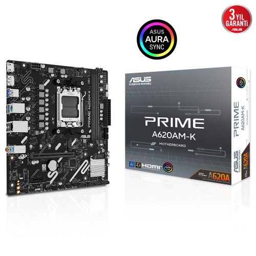 ASUS PRIME A620AM-K 7600Mhz(OC) DDR5 Soket AM5 M.2 DP HDMI mATX (Oyuncu) Anakart