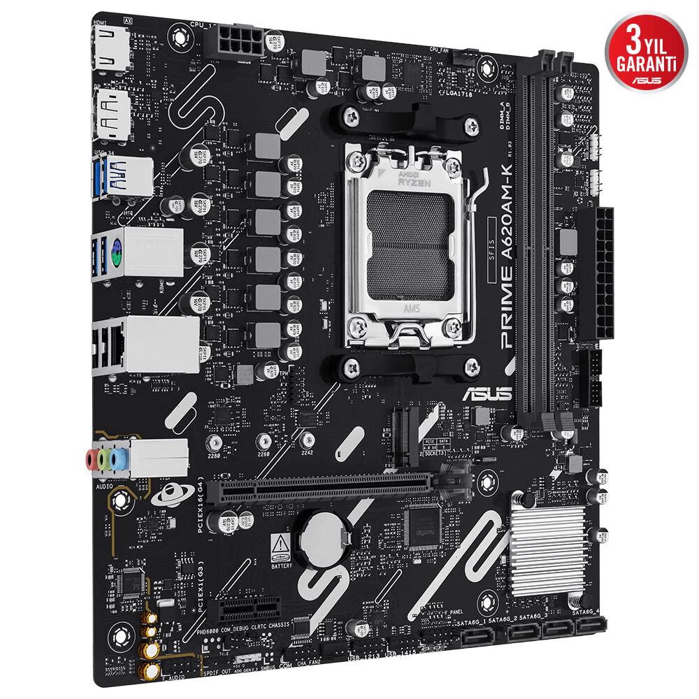 ASUS PRIME A620AM-K 7600Mhz(OC) DDR5 Soket AM5 M.2 DP HDMI mATX (Oyuncu) Anakart