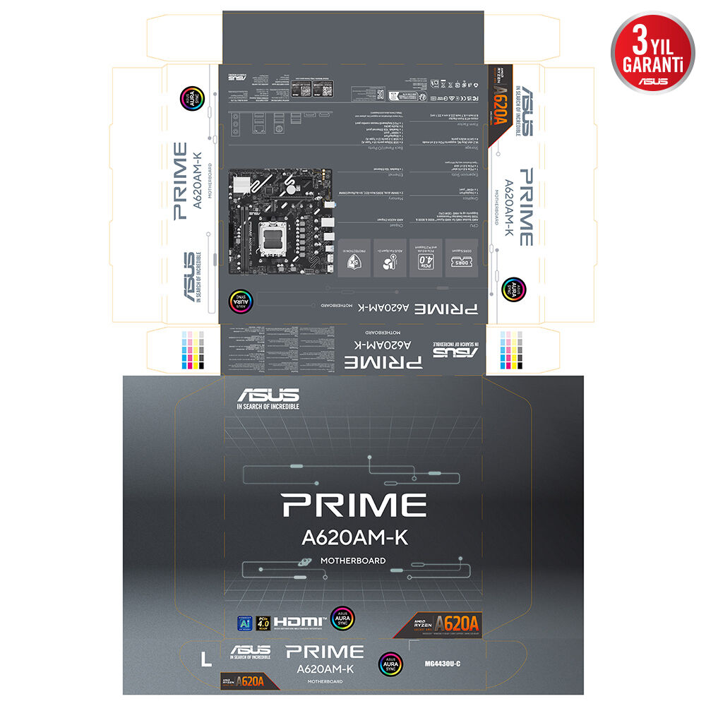 ASUS PRIME A620AM-K 7600Mhz(OC) DDR5 Soket AM5 M.2 DP HDMI mATX (Oyuncu) Anakart