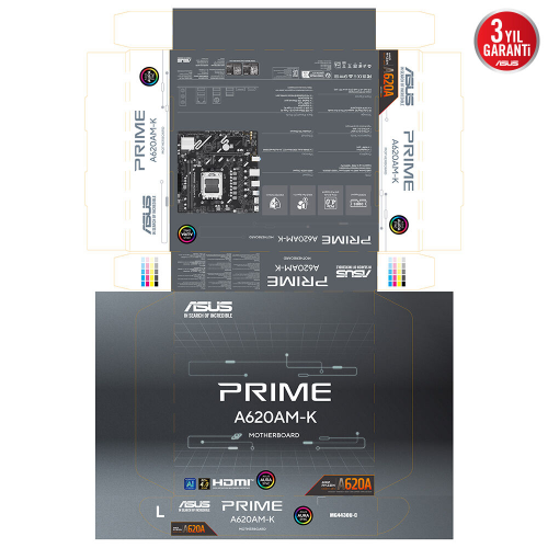 ASUS PRIME A620AM-K 7600Mhz(OC) DDR5 Soket AM5 M.2 DP HDMI mATX (Oyuncu) Anakart
