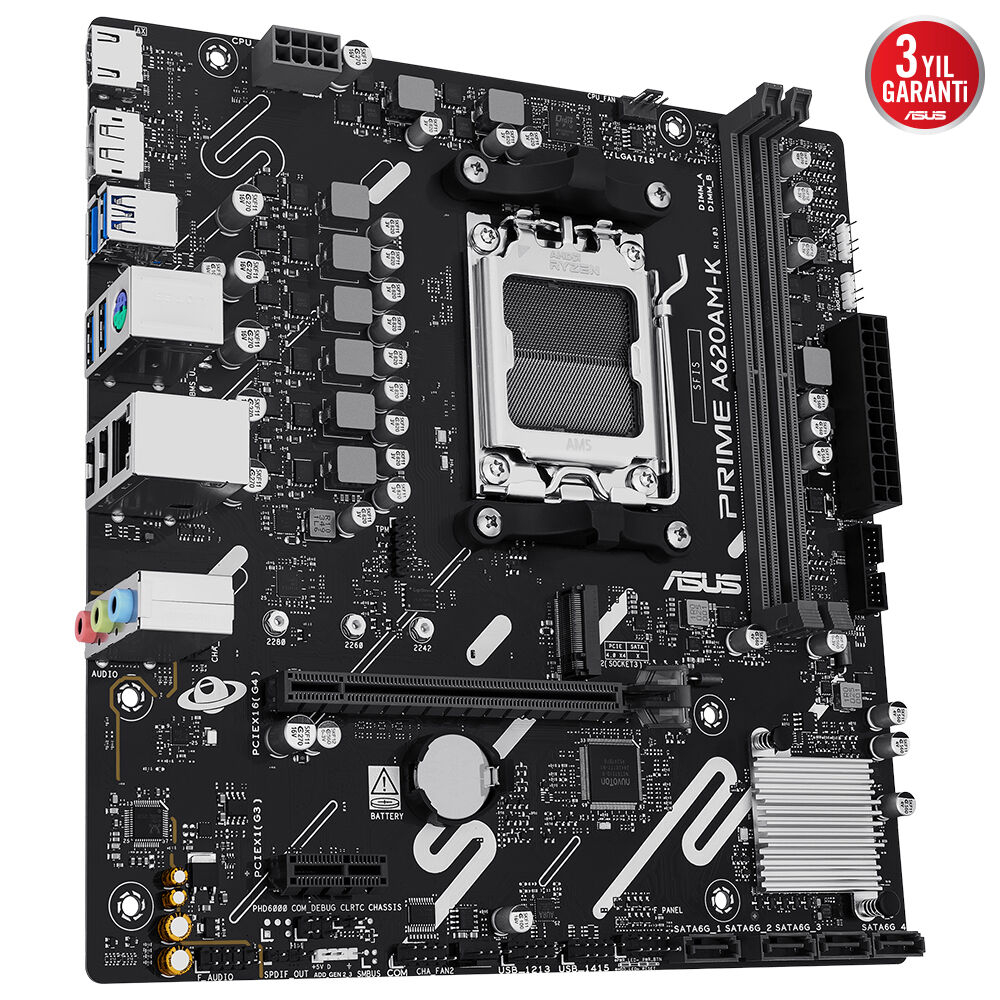 ASUS PRIME A620AM-K 7600Mhz(OC) DDR5 Soket AM5 M.2 DP HDMI mATX (Oyuncu) Anakart