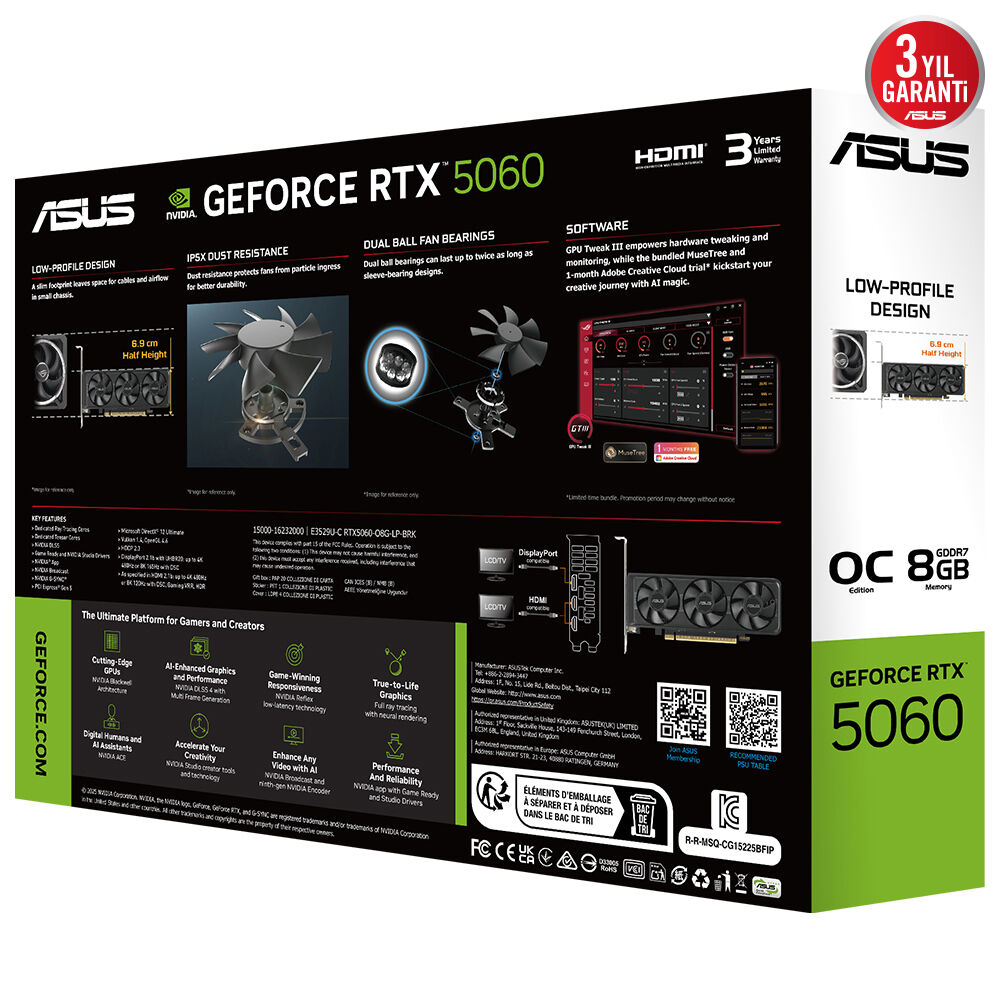 Asus GeForce RTX 5060 LP BRK OC 8GB GDDR7 128Bit DX12 DLSS4 Gaming (Oyuncu) Ekran Kartı