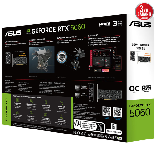 Asus GeForce RTX 5060 LP BRK OC 8GB GDDR7 128Bit DX12 DLSS4 Gaming (Oyuncu) Ekran Kartı