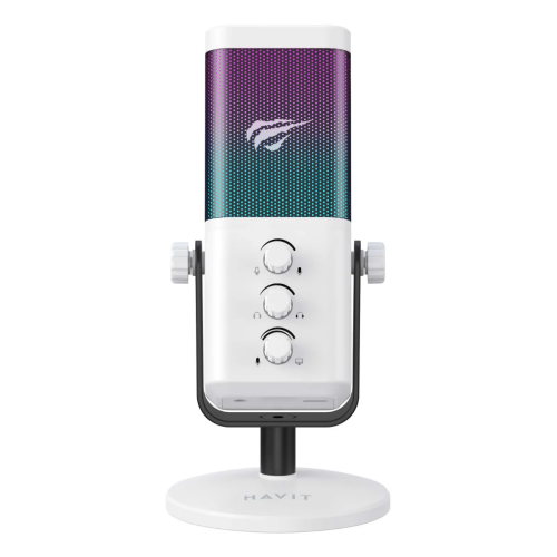 Havit GK65 RGB Profesyonel Yayıncı Mikrofonu 192kHz 24Bit Hi-Fi Dahili Ses Kartlı - Beyaz
