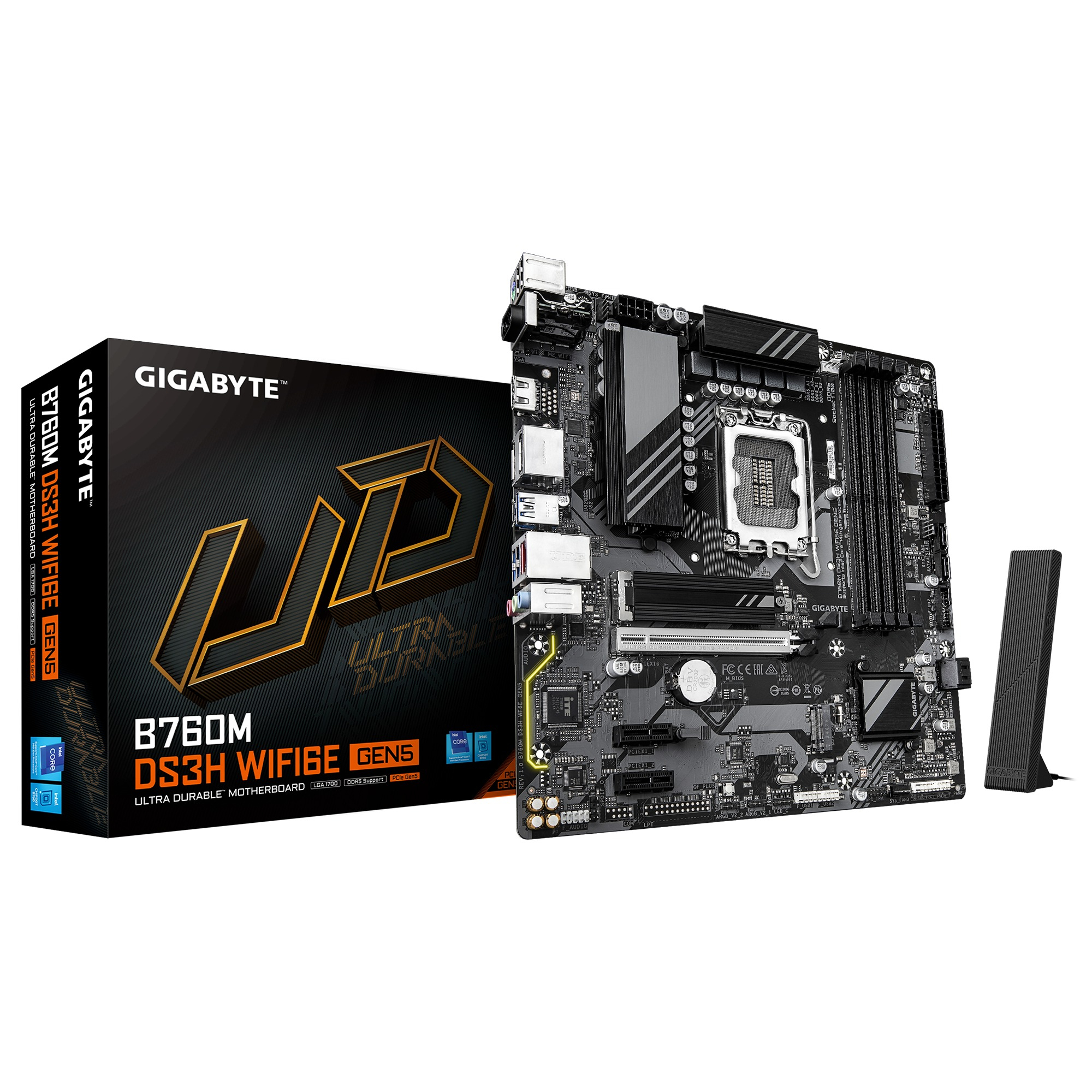 Gigabyte B760M DS3H WiFi6E Gen5 Intel Soket 1700 DDR5 7600MHz(OC) mATX Gaming (Oyuncu) Anakart