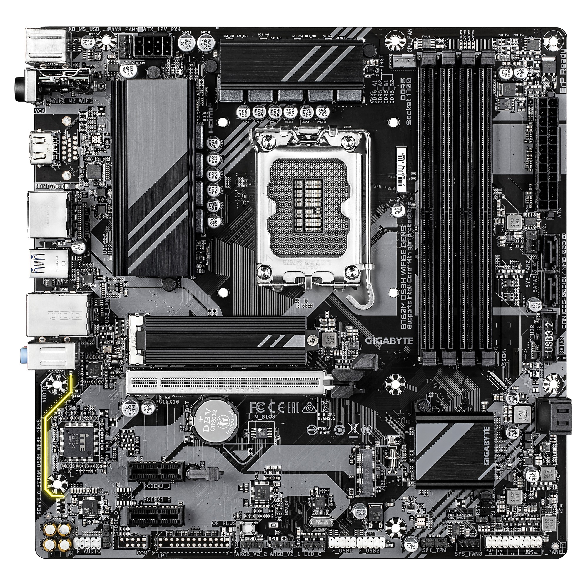 Gigabyte B760M DS3H WiFi6E Gen5 Intel Soket 1700 DDR5 7600MHz(OC) mATX Gaming (Oyuncu) Anakart