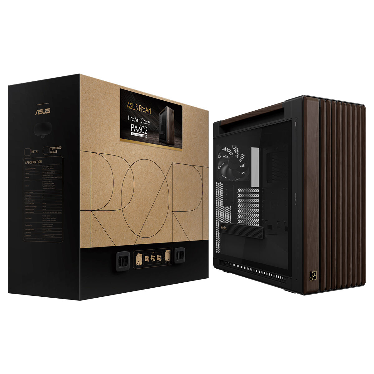 ASUS ProArt PA602 WALNUT WOOD TG Temperli Cam USB-C E-ATX Mid-Tower Gaming (Oyuncu) Kasası (90DC00J0-B09040)