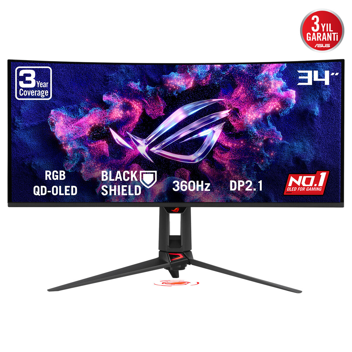 ASUS ROG Swift OLED PG34WCDN 34 inç 360Hz 0.03ms UWQHD Adaptive Sync QD-OLED Kavisli Gaming Monitör