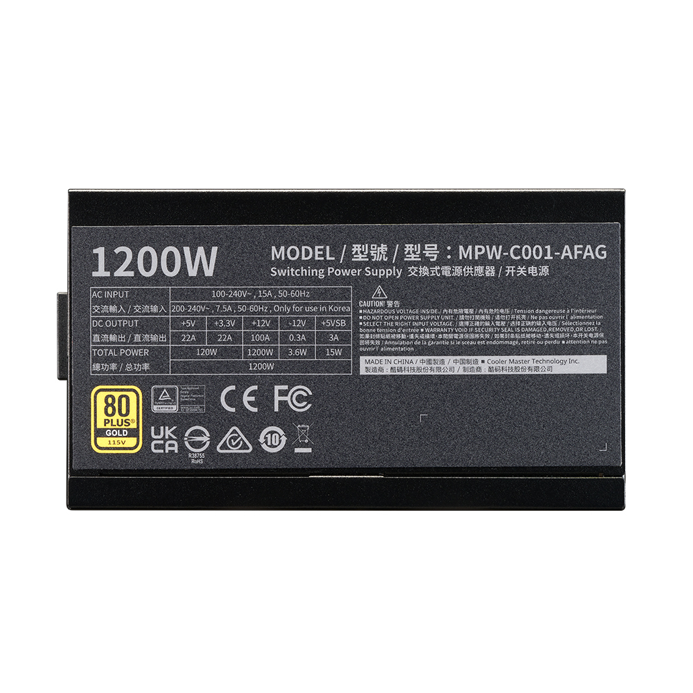 Cooler Master Elite Gold MPW-C001-AFAG-BEU 1200W ATX 3.1 PCIE-E 5.1 80+ Gold Full Modüler Power Supply