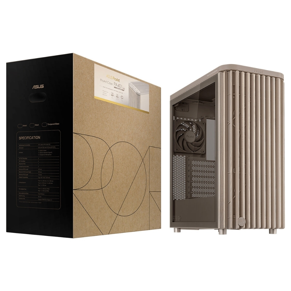 ASUS ProArt PA401 Wood TG Bej USB 3.2  ATX Mid-Tower Gaming (Oyuncu) Kasa (90DC00M7-B39000)