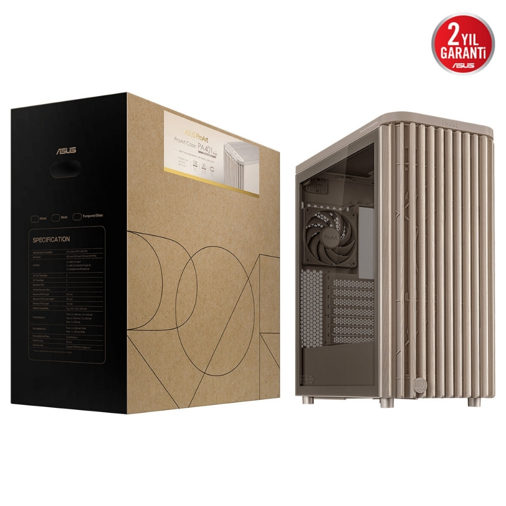 ASUS ProArt PA401 Wood TG Bej USB 3.2  ATX Mid-Tower Gaming (Oyuncu) Kasa (90DC00M7-B39000)