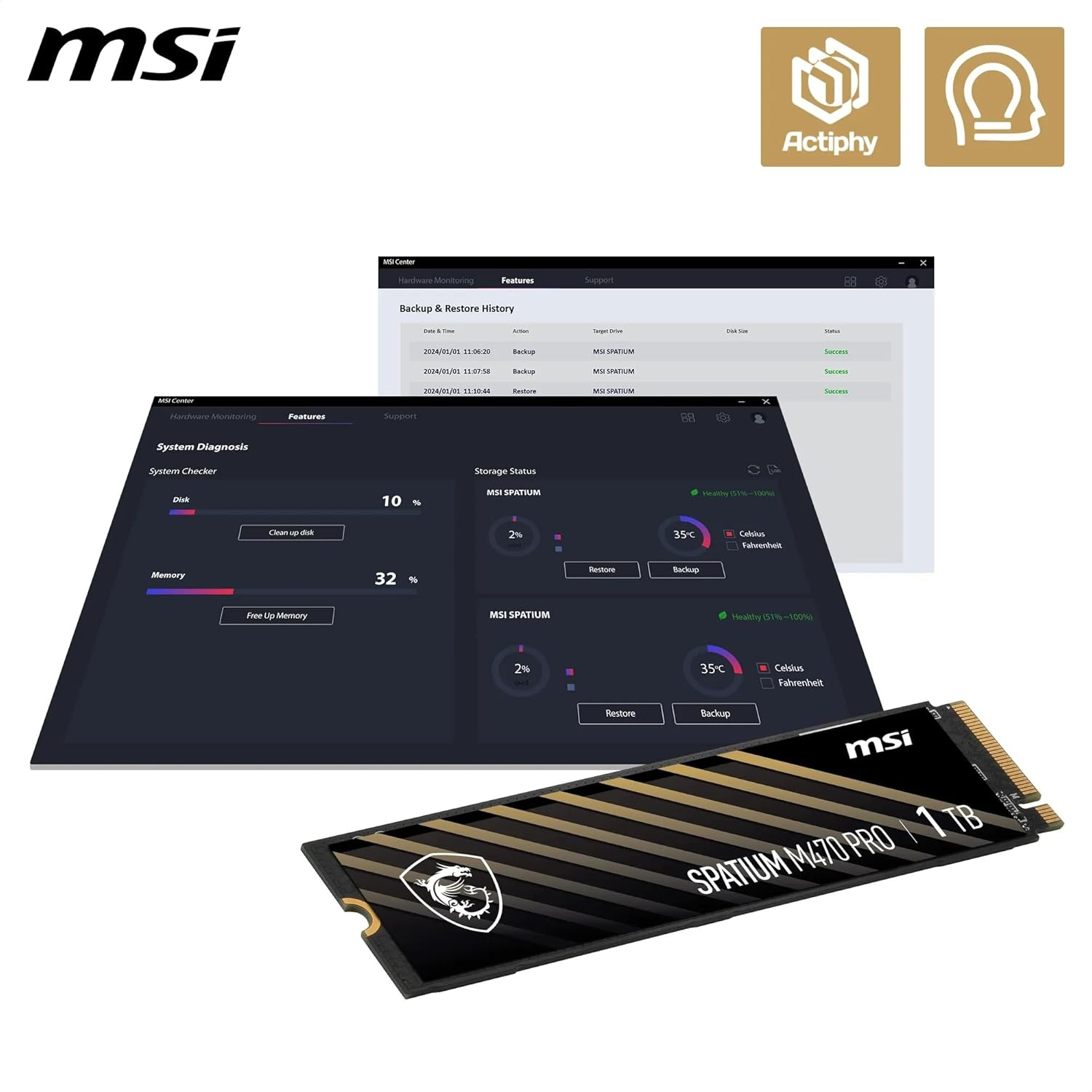 MSI Spatium M470 PRO 1TB 6000/5000MB/s PCIe Gen 4.0 NVMe M.2 SSD Disk
