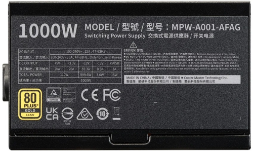 Cooler Master Elite Gold MPW-A001-AFAG-BEU 1000W ATX 3.1 PCIE-E 5.1 80+ Gold Full Modüler Power Supply