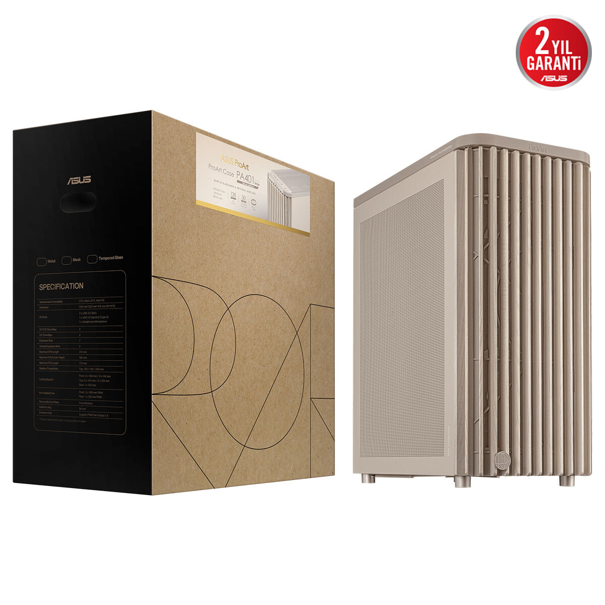 ASUS ProArt PA401 Wood Metal Edition Mesh Panel USB 3.2  ATX Mid-Tower Gaming (Oyuncu) Kasa Bej (90DC00M7-B39000)