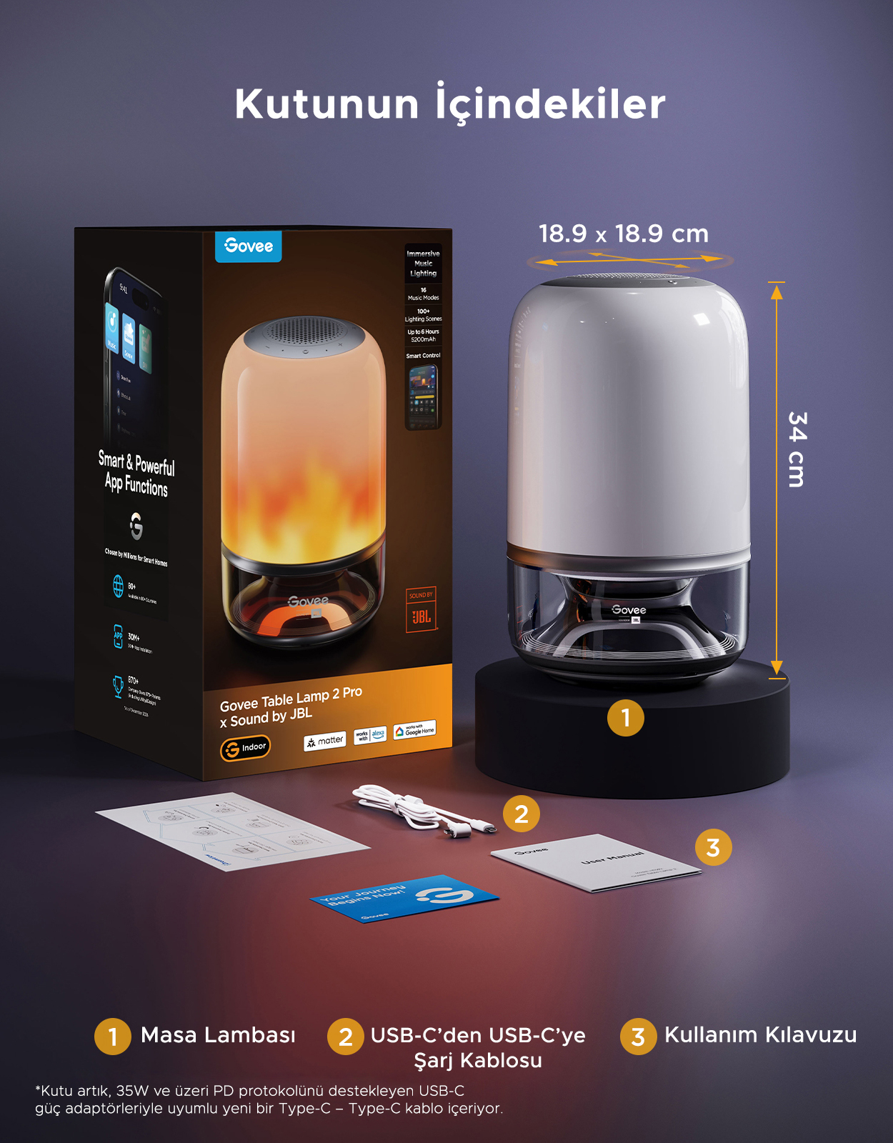 Govee RGBICWW Masa Lambası 2 Pro x JBL-H60200F1