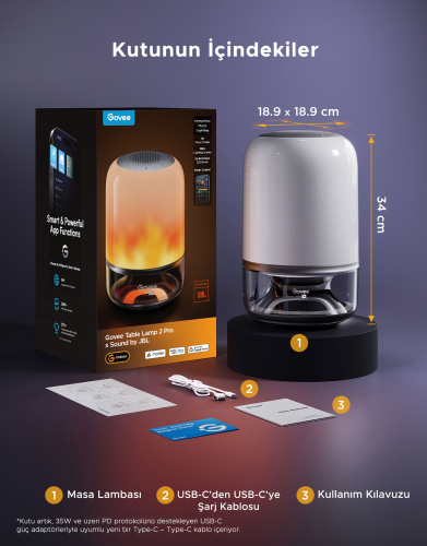 Govee RGBICWW Masa Lambası 2 Pro x JBL-H60200F1