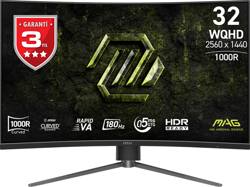 MSI MAG 325CQPF E18 31.5″ 180Hz 2K WQHD Adaptive Sync Rapid VA Kavisli Gaming Monitör