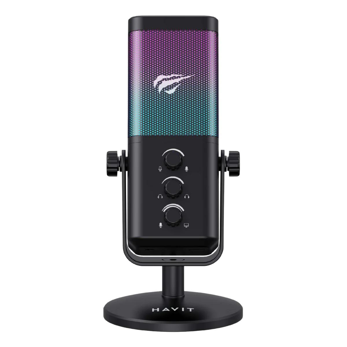 Havit GK65 RGB Profesyonel Yayıncı Mikrofonu 192kHz 24Bit Hi-Fi Dahili Ses Kartlı - Siyah