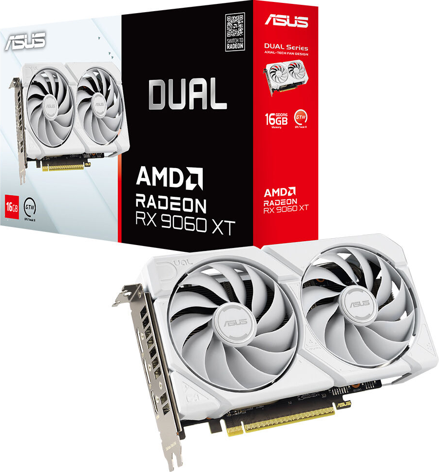 ASUS DUAL AMD Radeon RX 9060XT 16GB DUAL-RX9060XT-16G-WHITE GDDR6 128Bit DX12 Gaming Beyaz Ekran Kartı