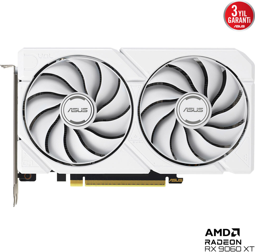 ASUS DUAL AMD Radeon RX 9060XT 16GB DUAL-RX9060XT-16G-WHITE GDDR6 128Bit DX12 Gaming Beyaz Ekran Kartı