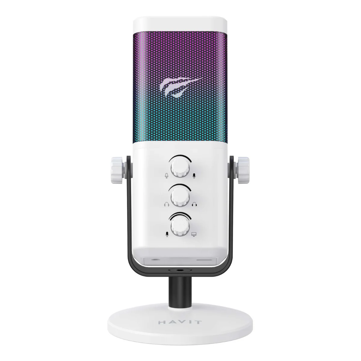 Havit GK65 RGB Profesyonel Yayıncı Mikrofonu 192kHz 24Bit Hi-Fi Dahili Ses Kartlı - Beyaz