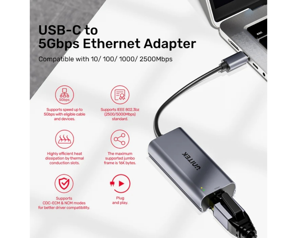 Unitek USB Type-C - 5Gbps Ethernet Adaptörü (U1343AGY01)