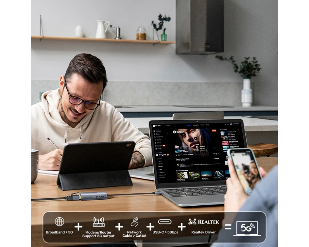 Unitek USB Type-C - 5Gbps Ethernet Adaptörü (U1343AGY01)